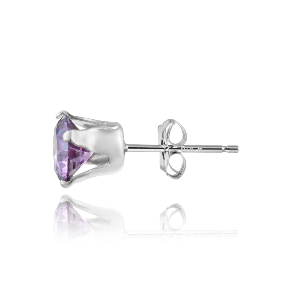 Sterling Silver 1.5ct Purple CZ Stud Earrings, 6mm-2