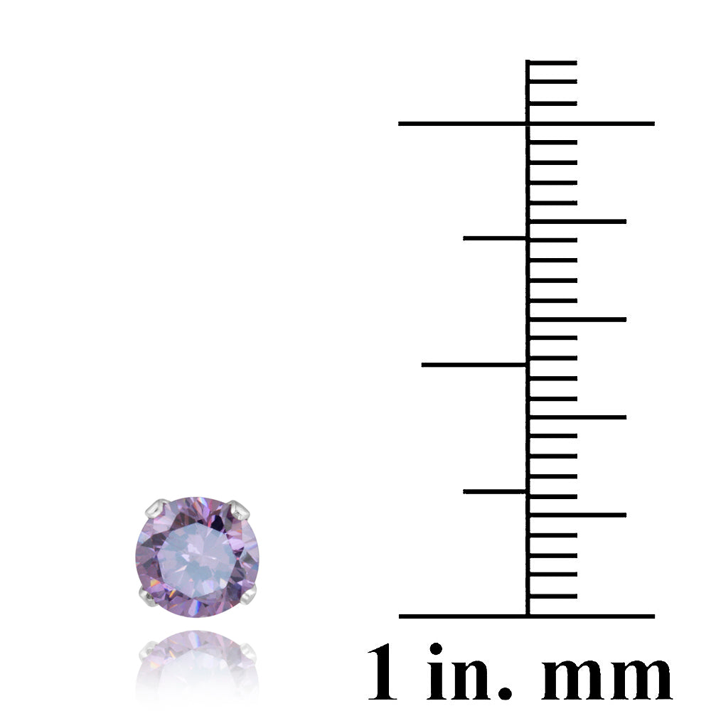 Sterling Silver 1.5ct Purple CZ Stud Earrings, 6mm-3