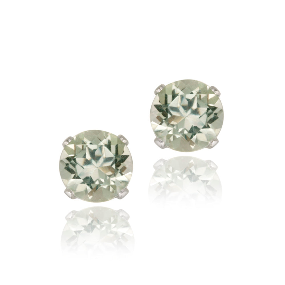 Sterling Silver 1.5ct Green Amethyst Stud Earrings, 6mm-2