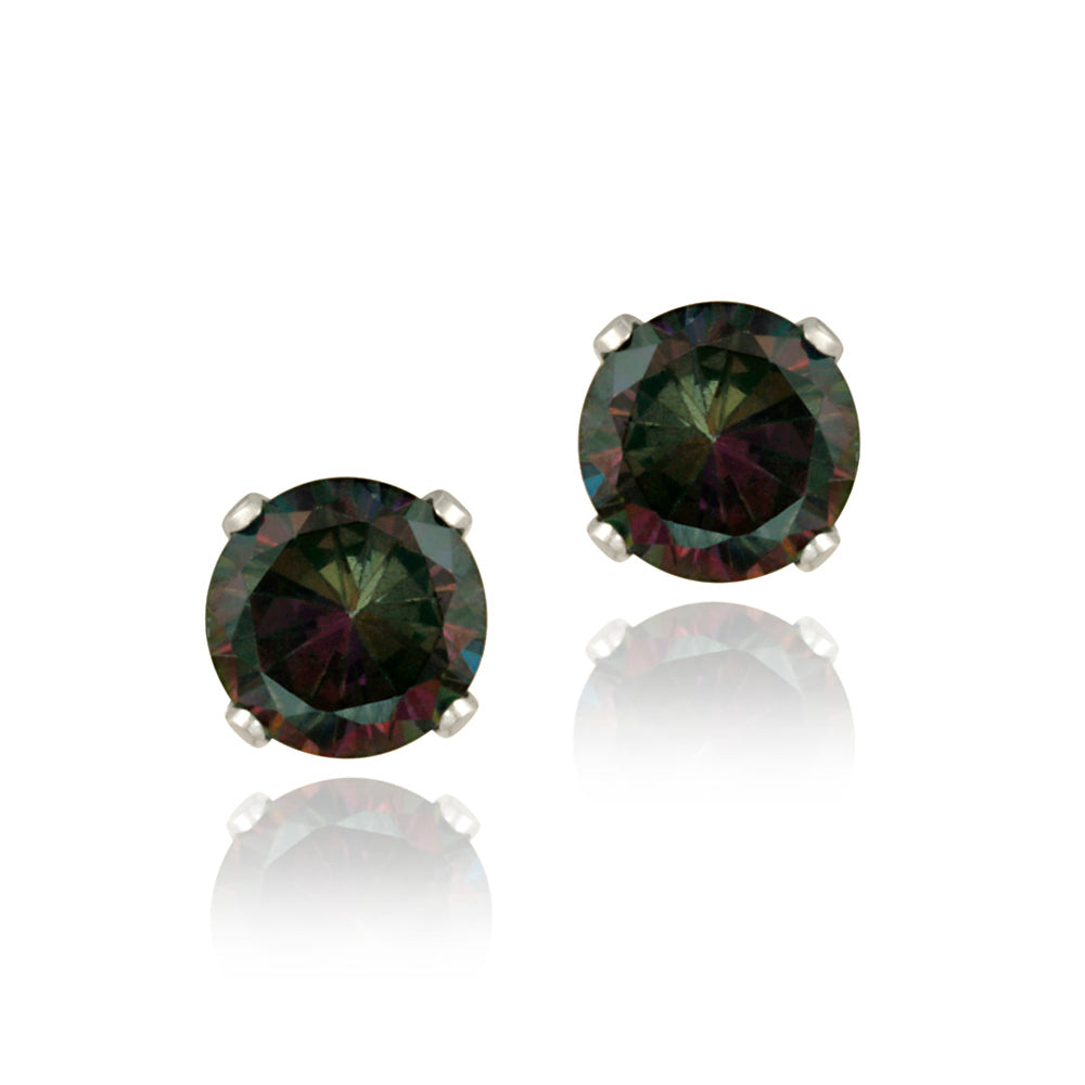 Sterling Silver Green Mystic Topaz CZ Stud Earrings, 6mm