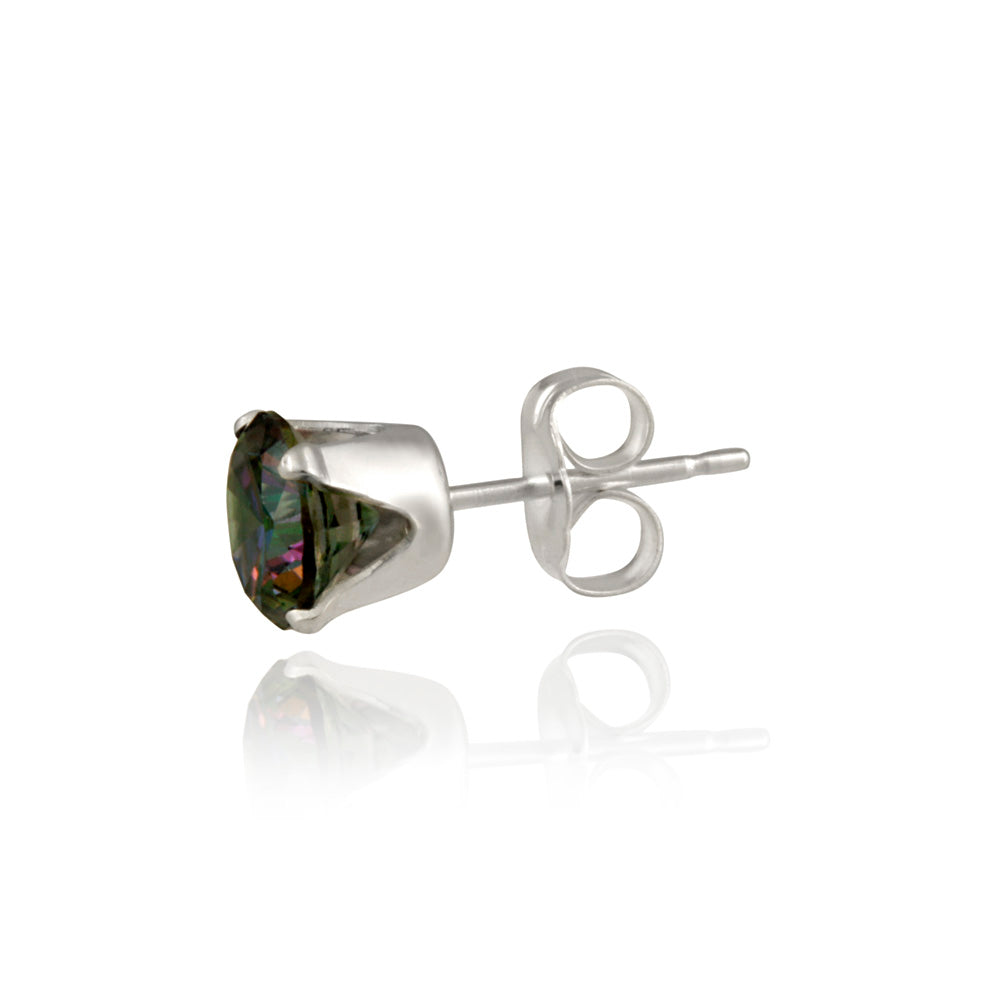 Sterling Silver Green Mystic Topaz CZ Stud Earrings, 6mm-2
