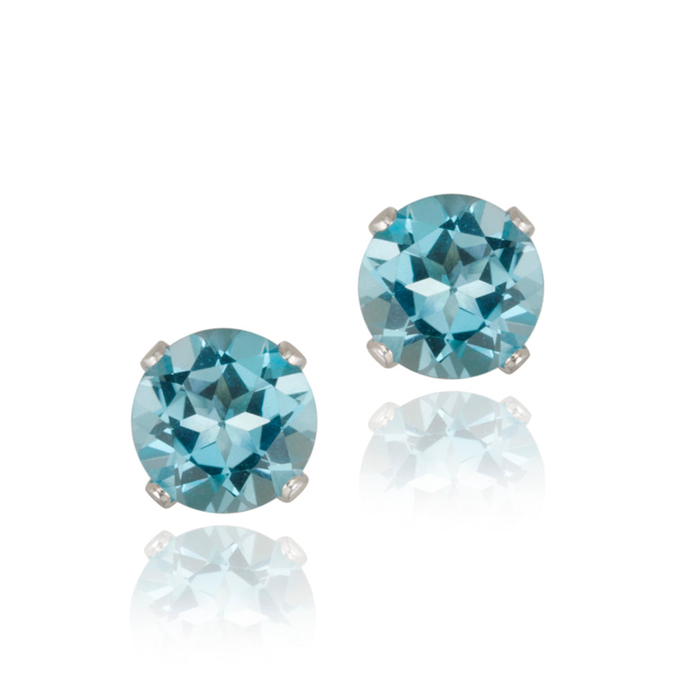 Sterling Silver 2.1ct Swiss Blue Topaz Stud Earrings, 6mm