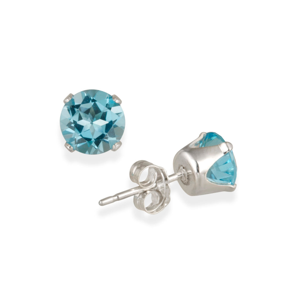 Sterling Silver 2.1ct Swiss Blue Topaz Stud Earrings, 6mm-2