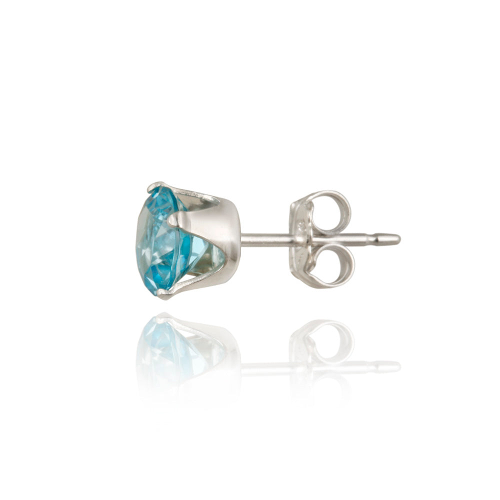 Sterling Silver 2.1ct Swiss Blue Topaz Stud Earrings, 6mm-3