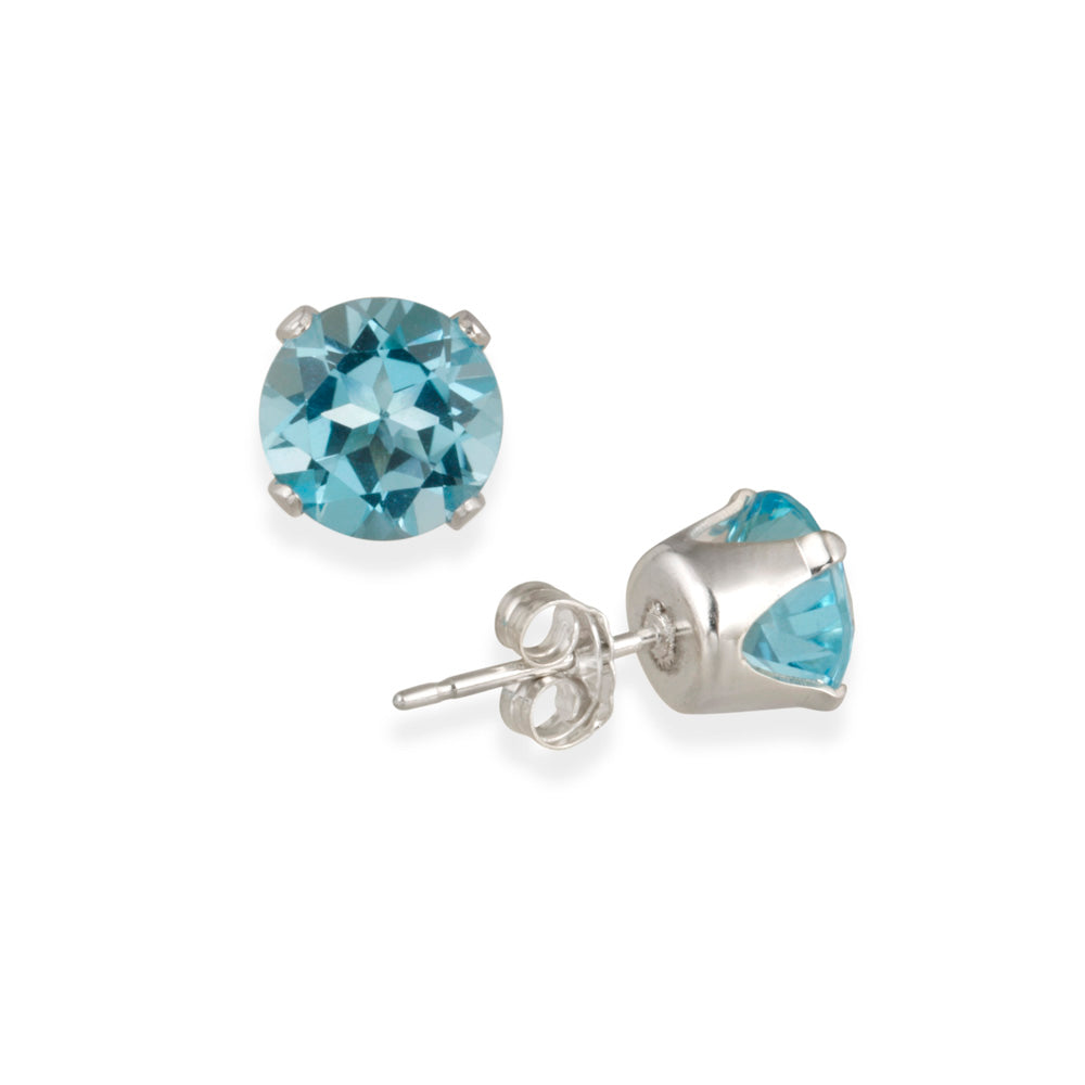 Sterling Silver 3.2ct Swiss Blue Topaz Stud Earrings, 7mm-2