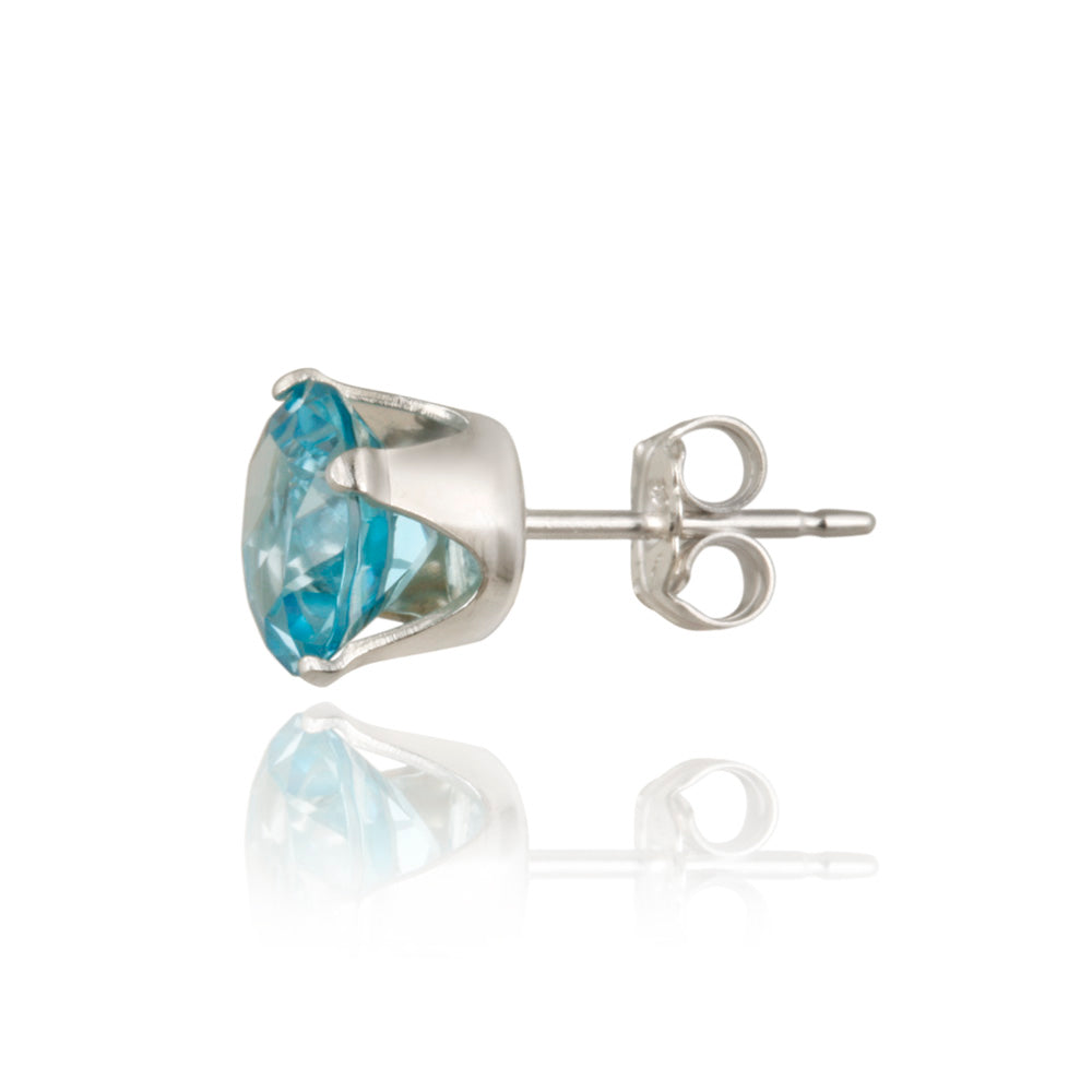 Sterling Silver 3.2ct Swiss Blue Topaz Stud Earrings, 7mm-3