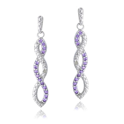 Sterling Silver 1/2 ct Amethyst & Diamond Accent Triple Infinity Dangle Earrings