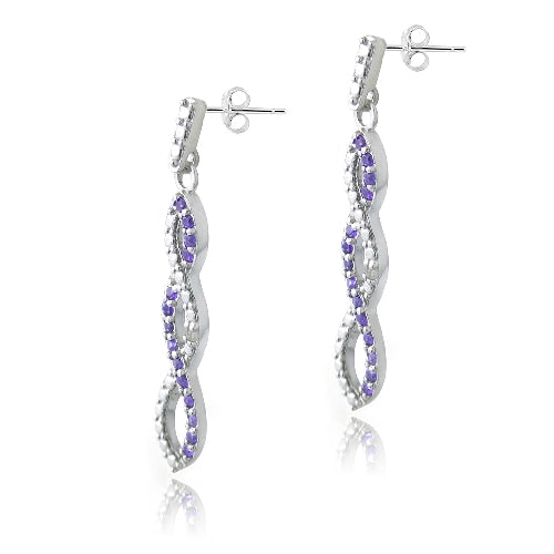 Sterling Silver 1/2 ct Amethyst & Diamond Accent Triple Infinity Dangle Earrings