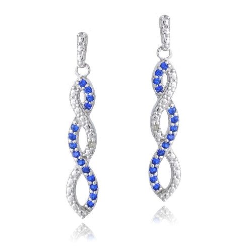 Sterling Silver 4/5ct Created Sapphire & Diamond Accent Triple Infinity Dangle Earrings-2