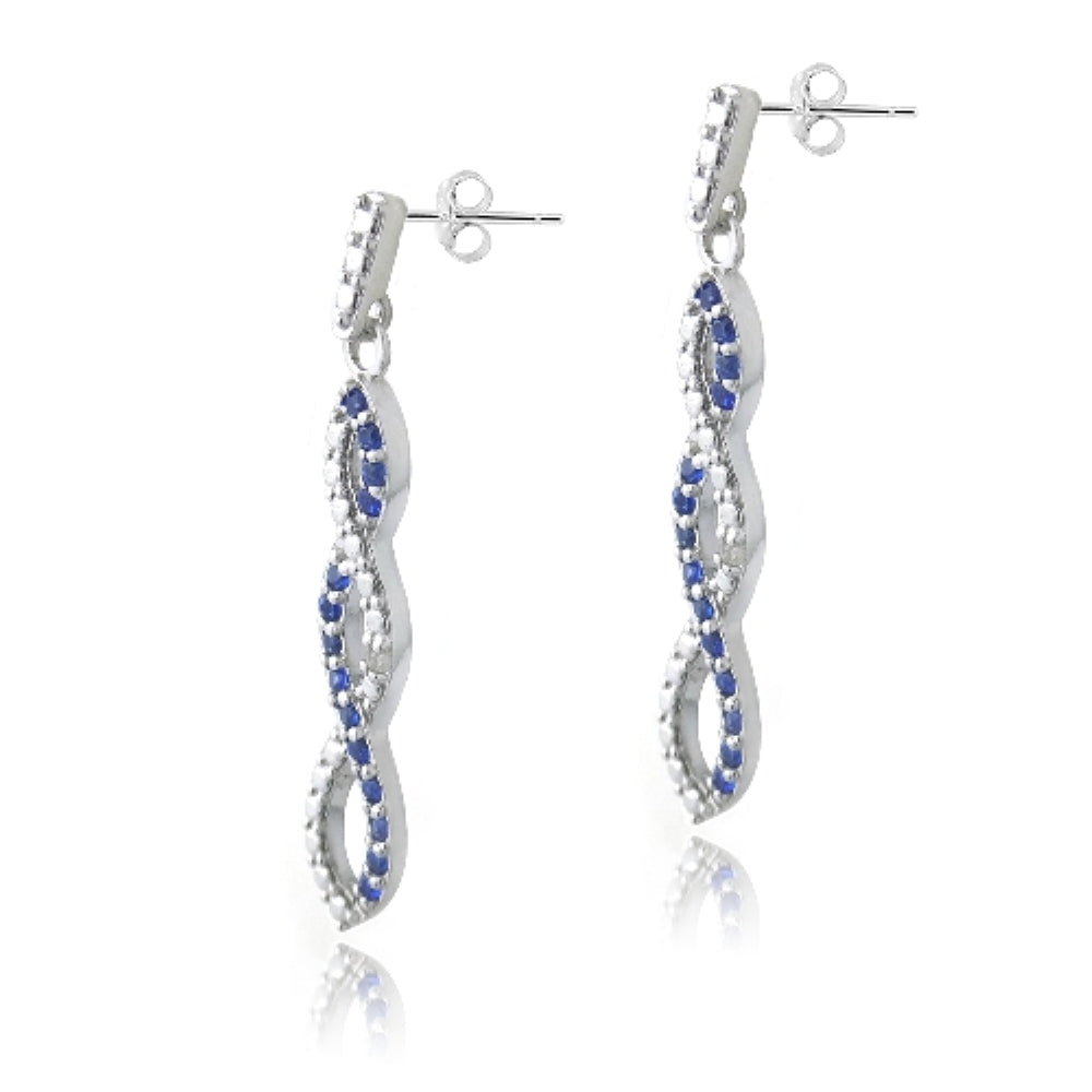 Sterling Silver 4/5ct Created Sapphire & Diamond Accent Triple Infinity Dangle Earrings-3