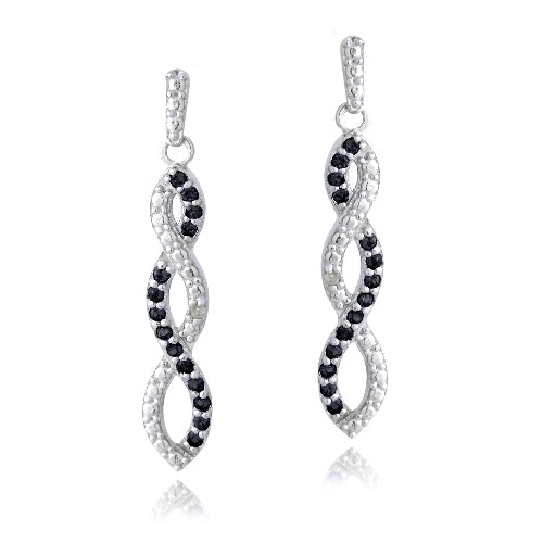 Sterling Silver 4/5ct Black Spinel & Diamond Accent Triple Infinity Dangle Earrings
