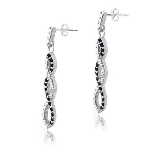 Sterling Silver 4/5ct Black Spinel & Diamond Accent Triple Infinity Dangle Earrings-2