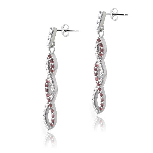 Sterling Silver 4/5ct Garnet & Diamond Accent Triple Infinity Dangle Earrings-2