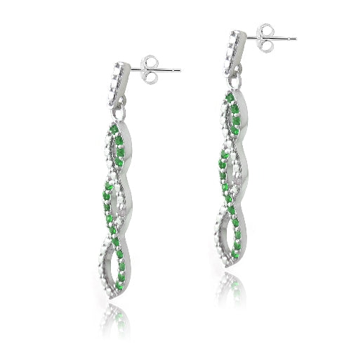 Sterling Silver 4/5ct Created Emerald & Diamond Accent Triple Infinity Dangle Earrings-2