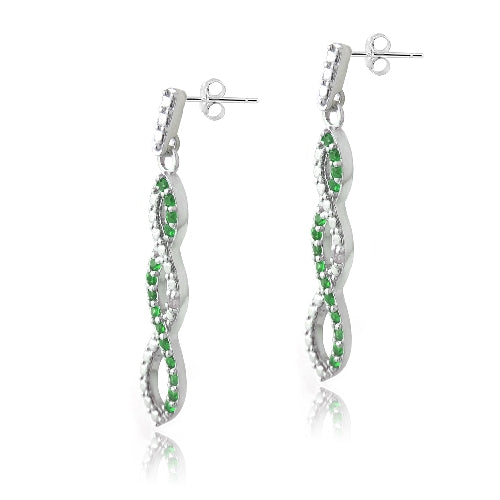 Sterling Silver 4/5ct Created Emerald & Diamond Accent Triple Infinity Dangle Earrings