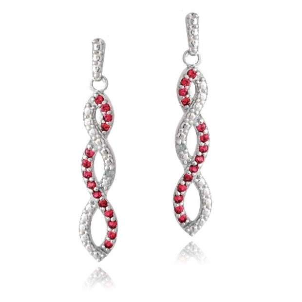 Sterling Silver 4/5ct Created Ruby & Diamond Accent Triple Infinity Dangle Earrings
