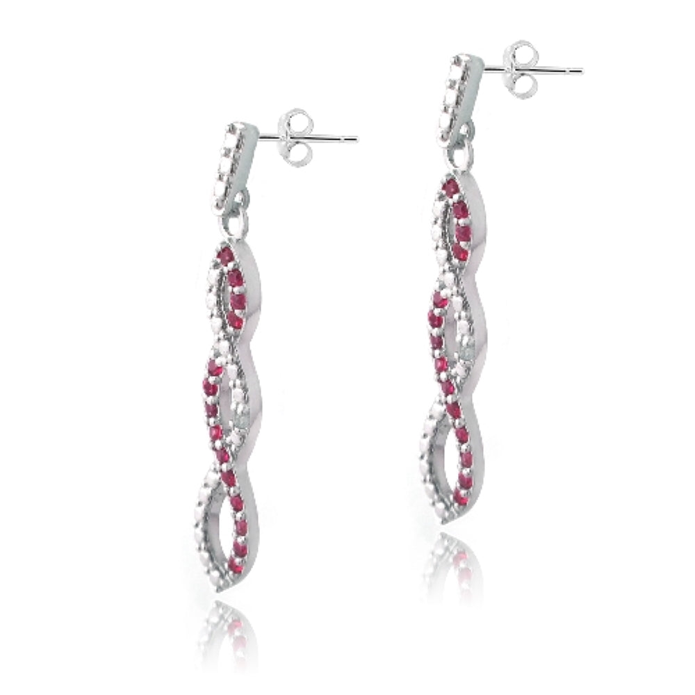 Sterling Silver 4/5ct Created Ruby & Diamond Accent Triple Infinity Dangle Earrings-2