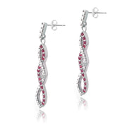 Sterling Silver 4/5ct Created Ruby & Diamond Accent Triple Infinity Dangle Earrings