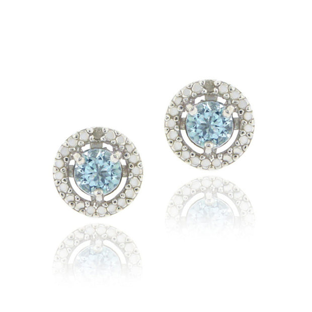 Sterling Silver Blue Topaz & Diamond Accent Stud Earrings