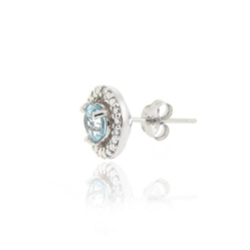 Sterling Silver Blue Topaz & Diamond Accent Stud Earrings-2