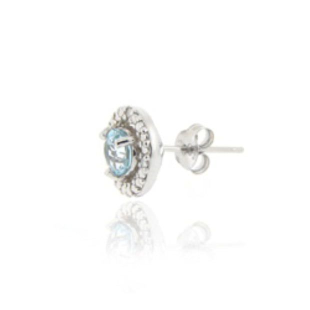 Sterling Silver Blue Topaz & Diamond Accent Stud Earrings