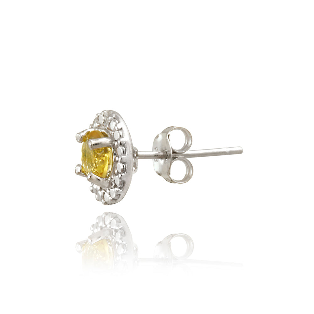 Sterling Silver Citrine & Diamond Accent Stud Earrings-2