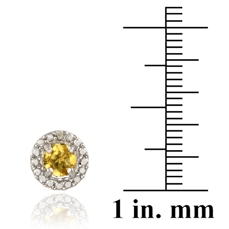 Sterling Silver Citrine & Diamond Accent Stud Earrings