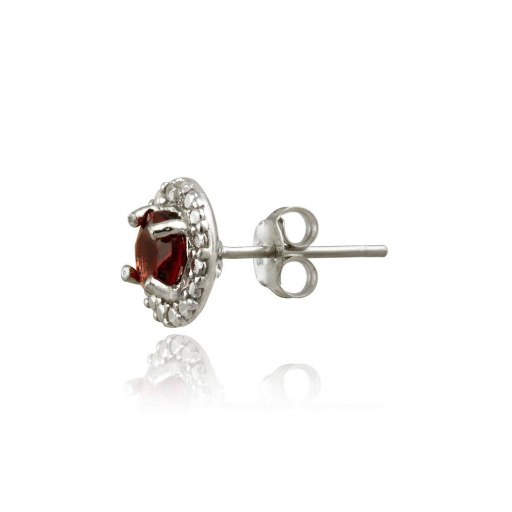 Sterling Silver Garnet & Diamond Accent Stud Earrings-2