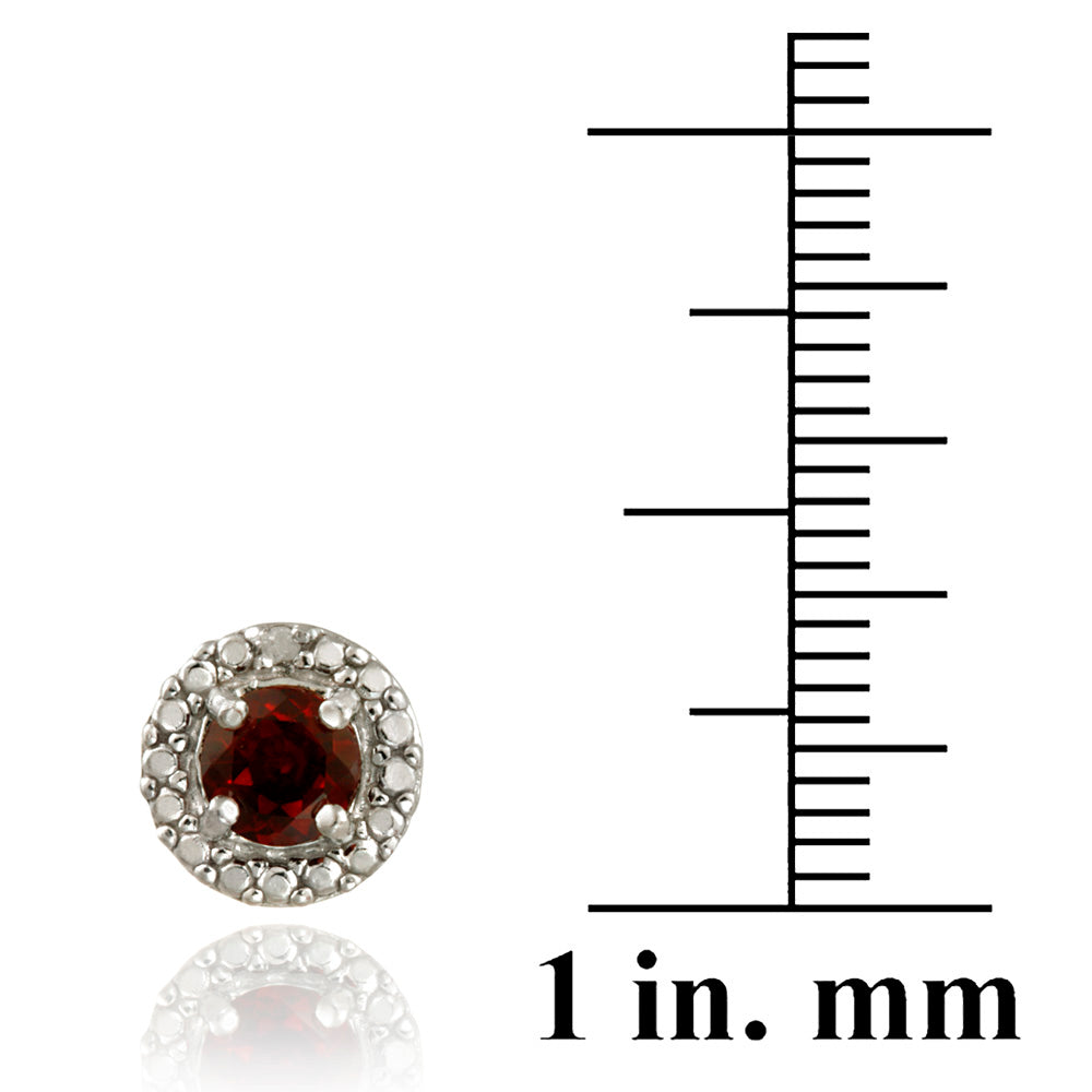Sterling Silver Garnet & Diamond Accent Stud Earrings-3