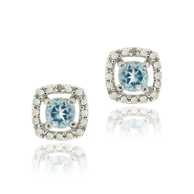 Sterling Silver Blue Topaz & Diamond Accent Square Stud Earrings