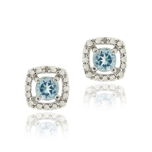 Sterling Silver Blue Topaz & Diamond Accent Square Stud Earrings