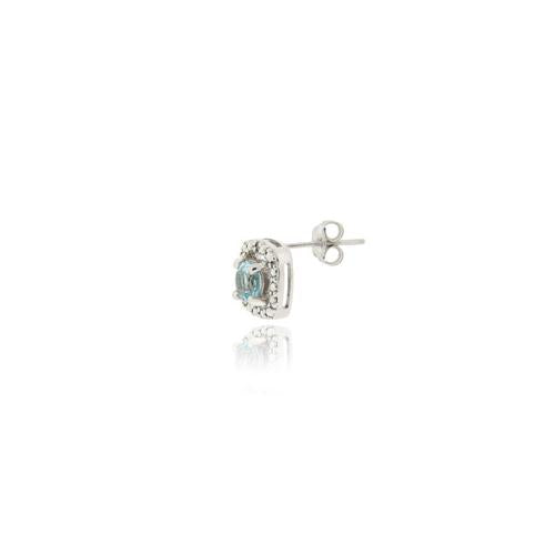 Sterling Silver Blue Topaz & Diamond Accent Square Stud Earrings-2
