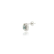 Sterling Silver Blue Topaz & Diamond Accent Square Stud Earrings
