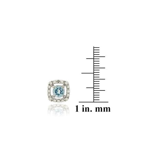 Sterling Silver Blue Topaz & Diamond Accent Square Stud Earrings-3