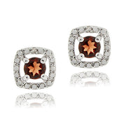 Sterling Silver Garnet & Diamond Accent Square Stud Earrings