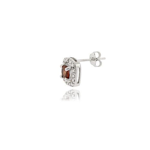 Sterling Silver Garnet & Diamond Accent Square Stud Earrings-2
