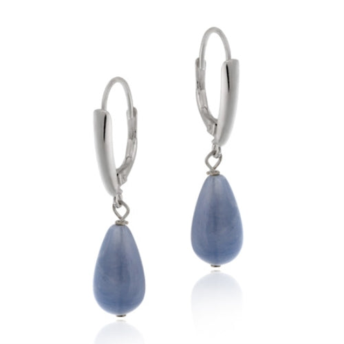 Sterling Silver Created Blue Agate Teardrop Leverback Earrings