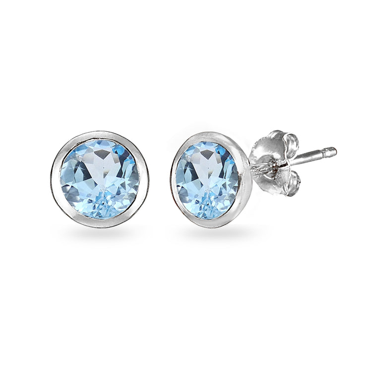 Sterling Silver Blue Topaz 5mm Round Solitaire Stud Earrings