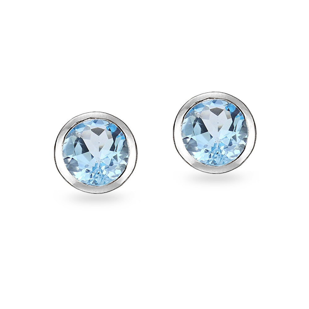 Sterling Silver Blue Topaz 5mm Round Solitaire Stud Earrings-2