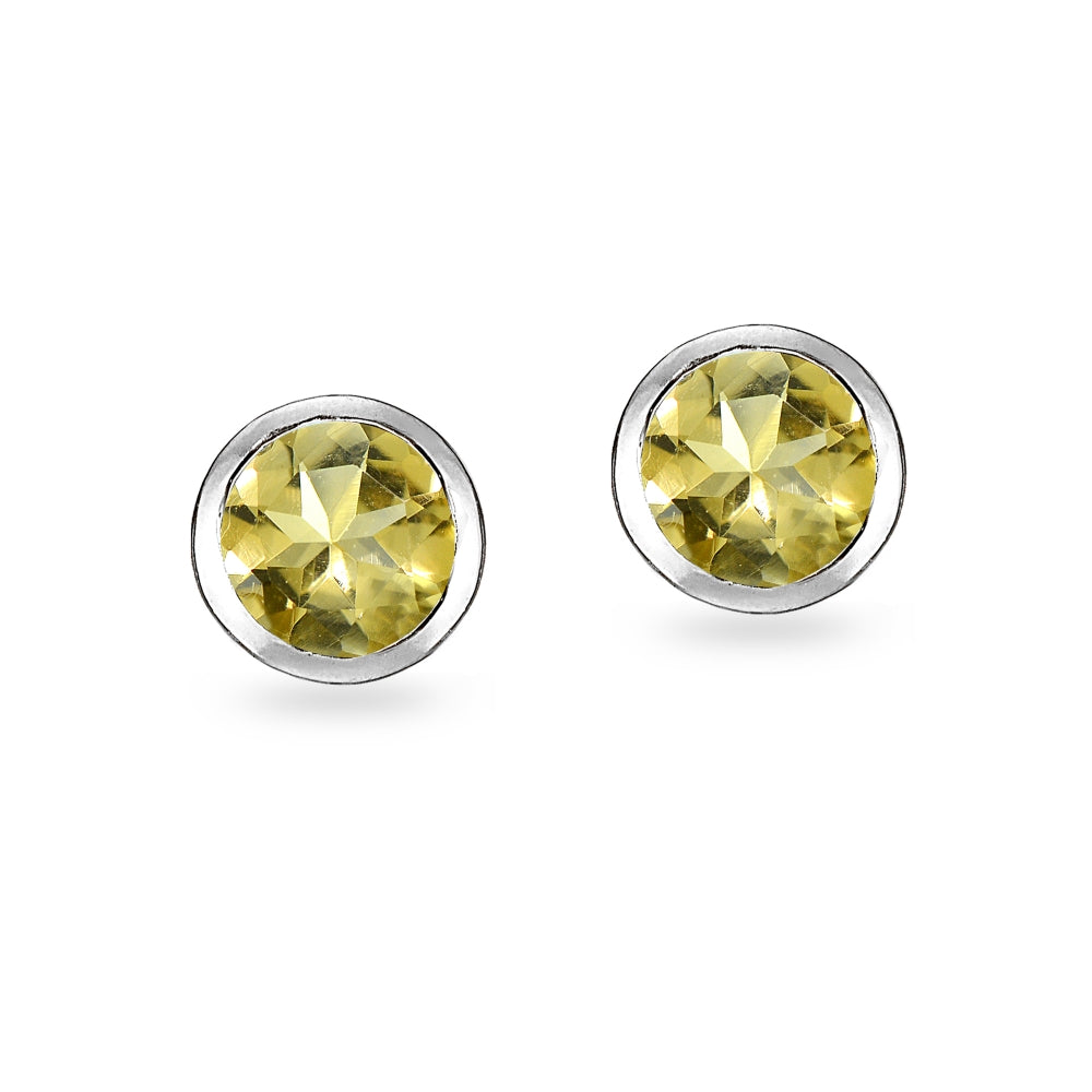 Sterling Silver Citrine 5mm Round Solitaire Stud Earrings-2