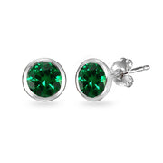 Sterling Silver Created Emerald 5mm Round Solitaire Stud Earrings