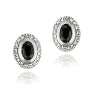 Sterling Silver 1.2ct Sapphire & Diamond Accent Oval Stud Earrings