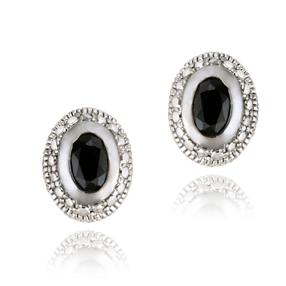 Sterling Silver 1.2ct Sapphire & Diamond Accent Oval Stud Earrings-2