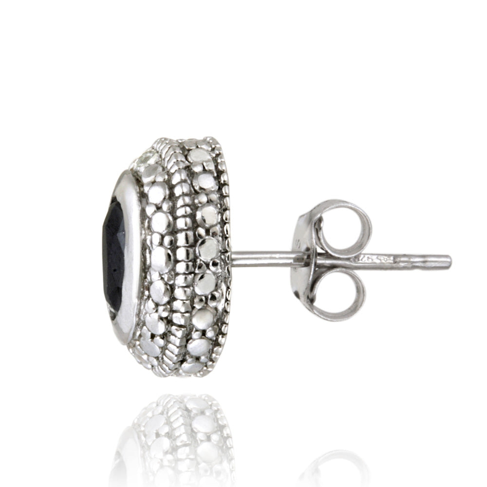 Sterling Silver 1.2ct Sapphire & Diamond Accent Oval Stud Earrings-3