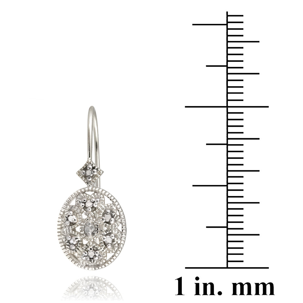 Sterling Silver Oval Filigree Diamond Accent Leverback Drop Earrings, JK-I3-3