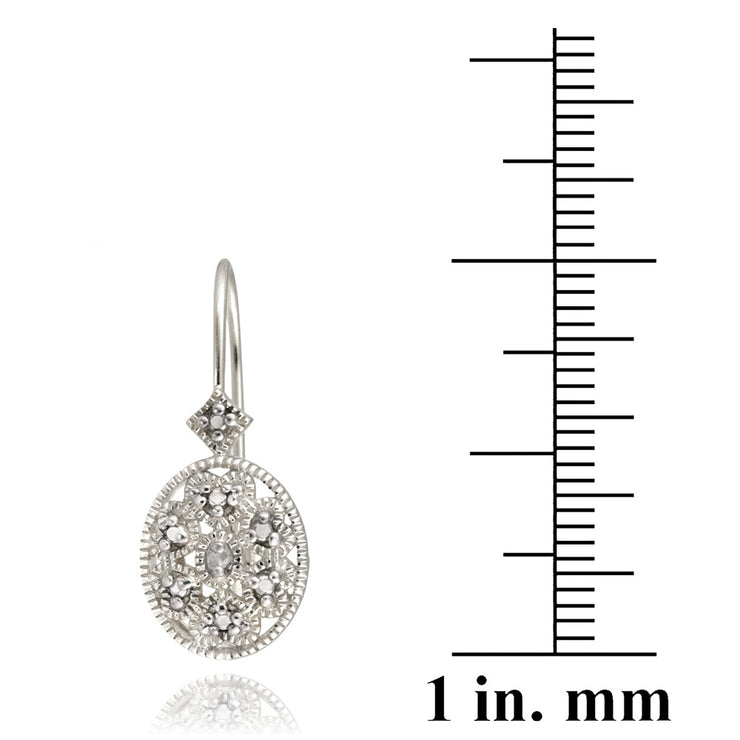 Sterling Silver Oval Filigree Diamond Accent Leverback Drop Earrings, JK-I3