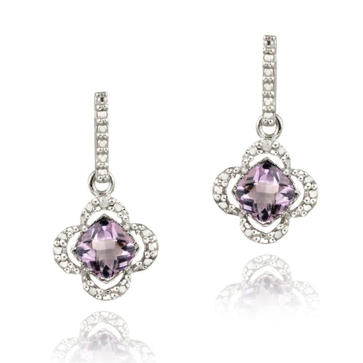 Sterling Silver Amethyst & Diamond Accent Flower Dangle Earrings