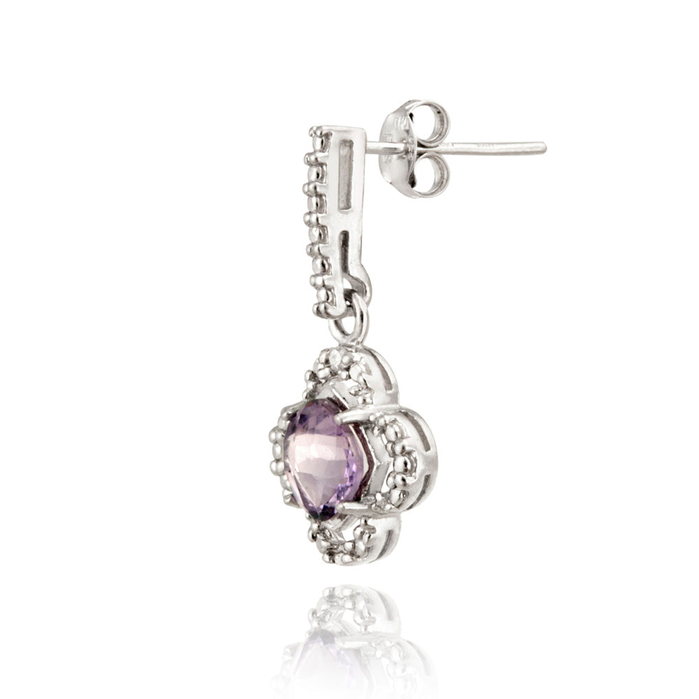 Sterling Silver Amethyst & Diamond Accent Flower Dangle Earrings-2