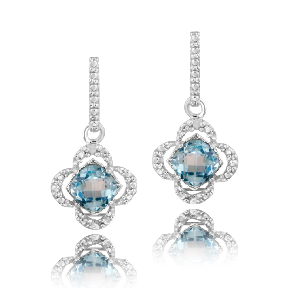 Sterling Silver Blue Topaz & Diamond Accent Flower Dangle Earrings