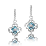 Sterling Silver Blue Topaz & Diamond Accent Flower Dangle Earrings